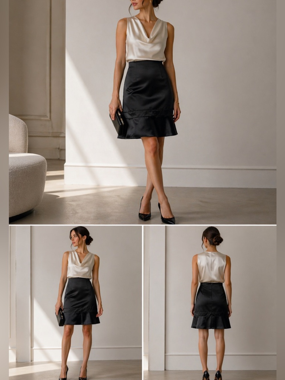 Gianfranco Ferre vintage black satin pencil skirt flare hem Size 40 Size 4 - Picture 8 of 8